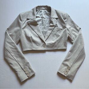 RUVE grey one button‎ long sleeve cropped blazer jacket